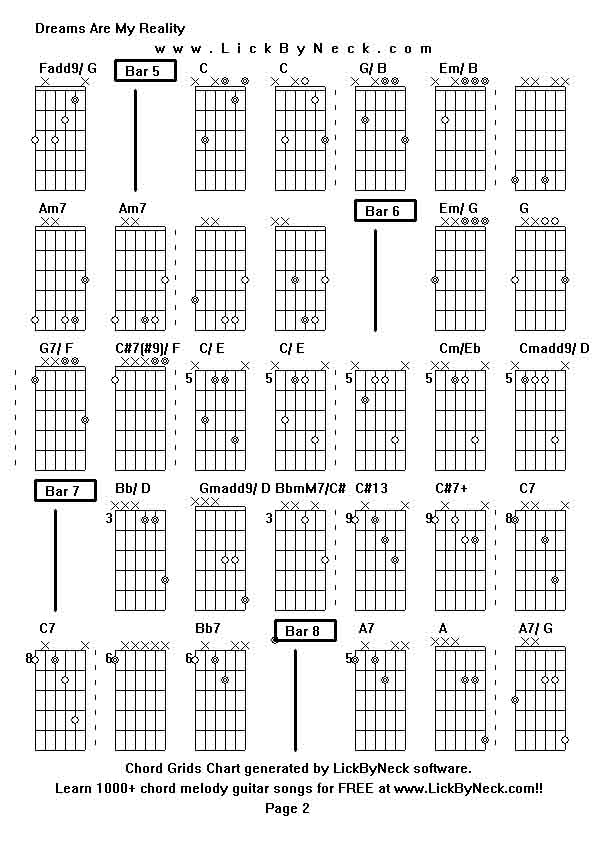 Chord Grids Chart of chord melody fingerstyle guitar song-Dreams Are My Reality,generated by LickByNeck software.